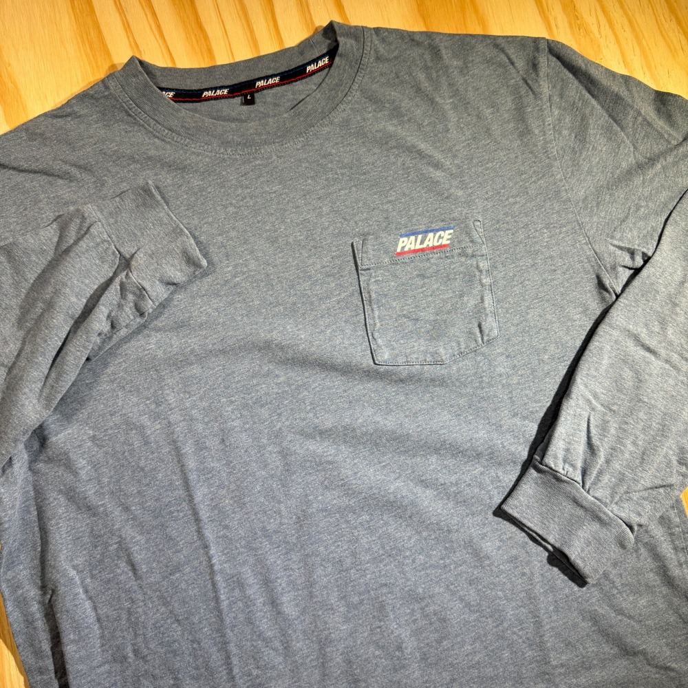 Palace Skateboards Basically A Pocket Longsleeve Blue Heather Tee Men's Large